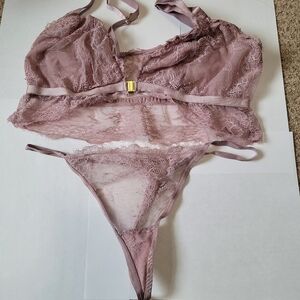 Lace Bralette & Thong Set in Dusty Pink Mauve